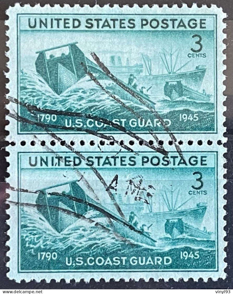 1945 - US Postage Used Stamps - USA 2 Timbres Oblitérés Attachés Y&T N°489 - US Coast Guard - Used Stamps