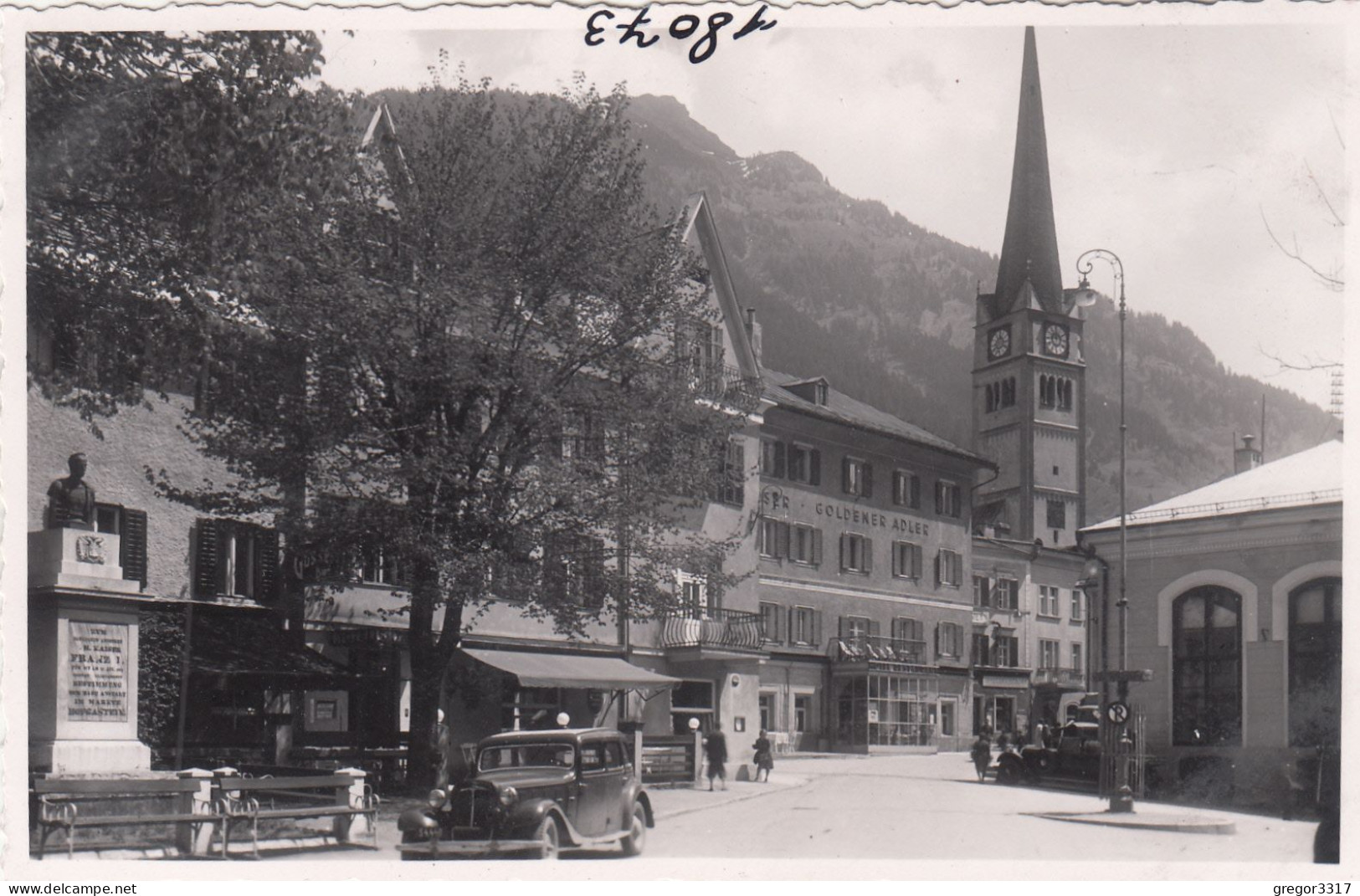 E330) BAD HOFGASTEIN - FOTO AK - Hochglanz Foto Mit Denkmal U. Altem AUTO U. Hotel Goldener Adler - Bad Hofgastein