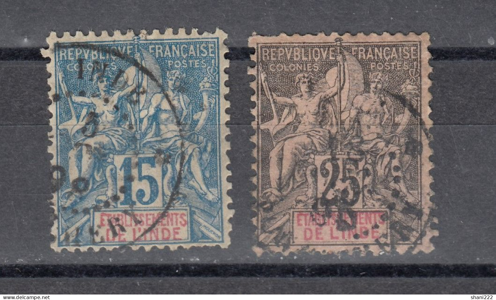 India - French Establishments, 1892 - Allegory - 15, 25c Used (e-164) - Used Stamps