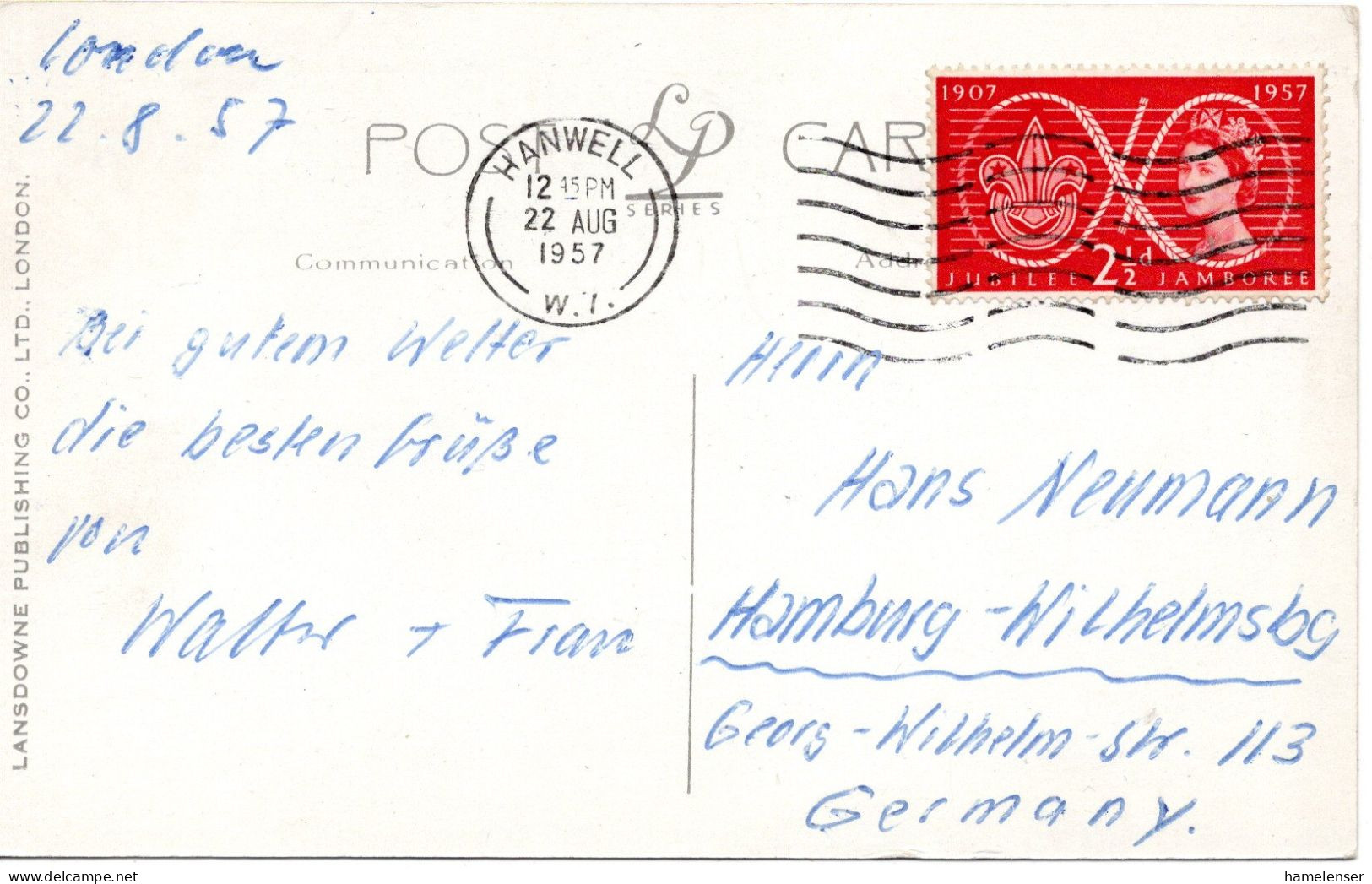 73272 - Grossbritannien - 1957 - 2,5d Jamboree EF A AnsKte HANWELL -> Westdeutschland - Storia Postale