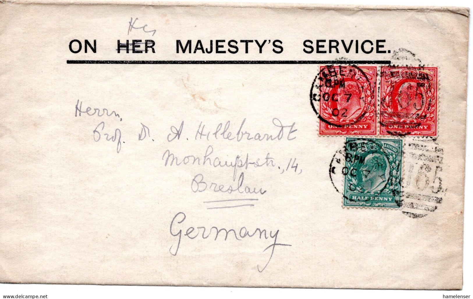 73273 - Grossbritannien - 1902 - 2@1d KEVII MiF A Bf CAMBERLEY -> Deutschland - Covers & Documents