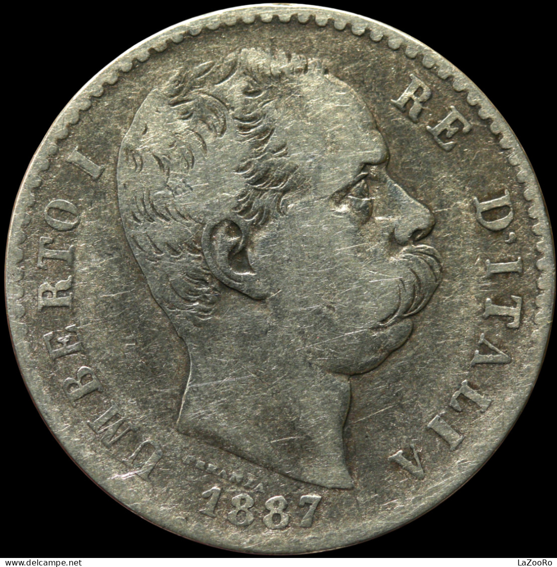 LaZooRo: Italy 2 Lire 1887 R F / VF - Silver - 1878-1900 : Umberto I.