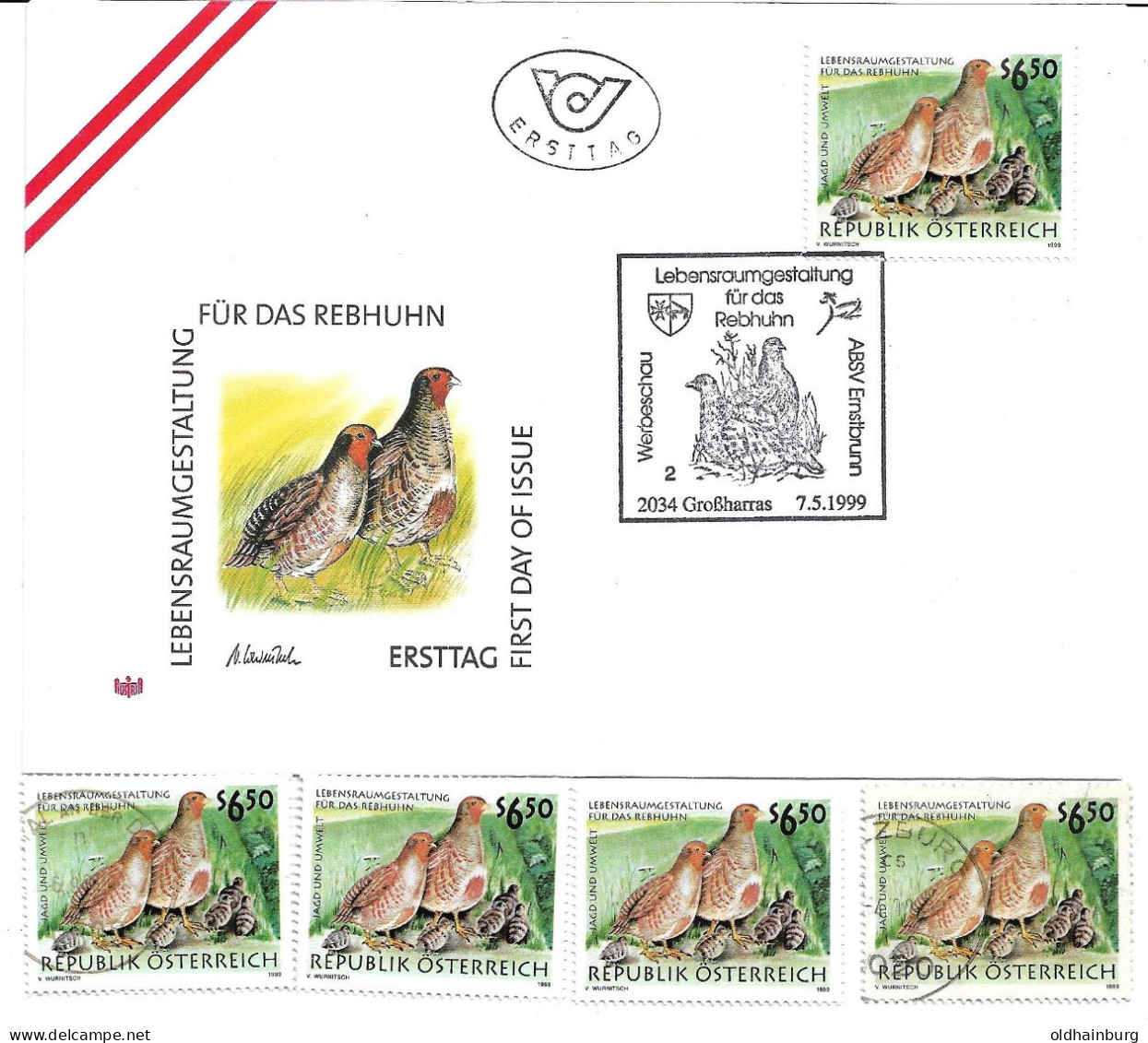 0054w: Österreich 1999, Lebensraumgestaltung Für Das Rebhuhn, FDC Und Je 2 **/o Briefmarken - Gallinacées & Faisans
