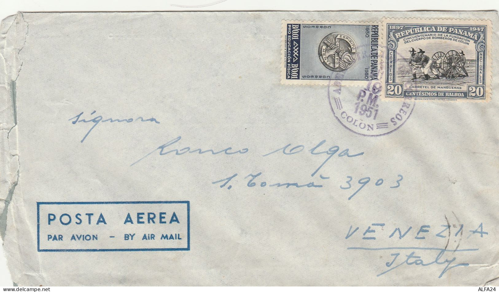 LETTERA 1951 DA PANAMA PER ITALIA - TIMBRO VENEZIA (Z1613 - Panama