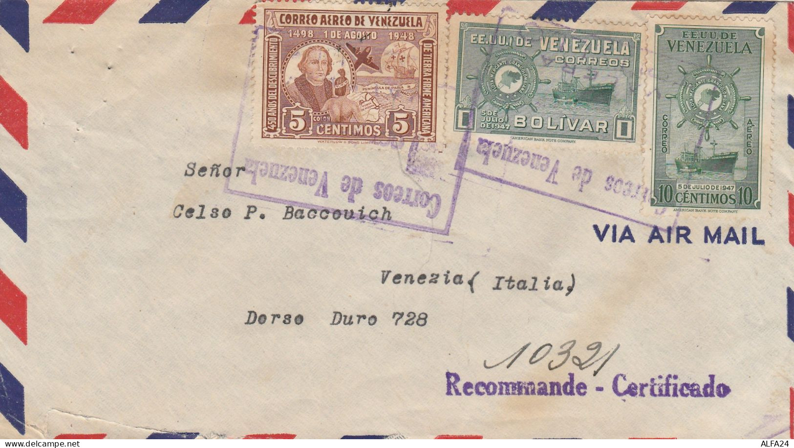 LETTERA 1949 DA VENEZUELA PER ITALIA TIMBRI ARRIVO (Z1583 - Venezuela