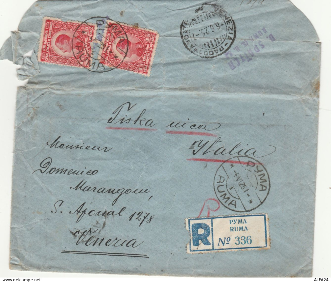 RACCOMANDATA 1925 DA SERBIA PER ITALIA-AFFRANCATA ANCHE SUL RETRO-NON PERFETTA-REGNO SERBIA CROAZIA (Z1585 - Used Stamps