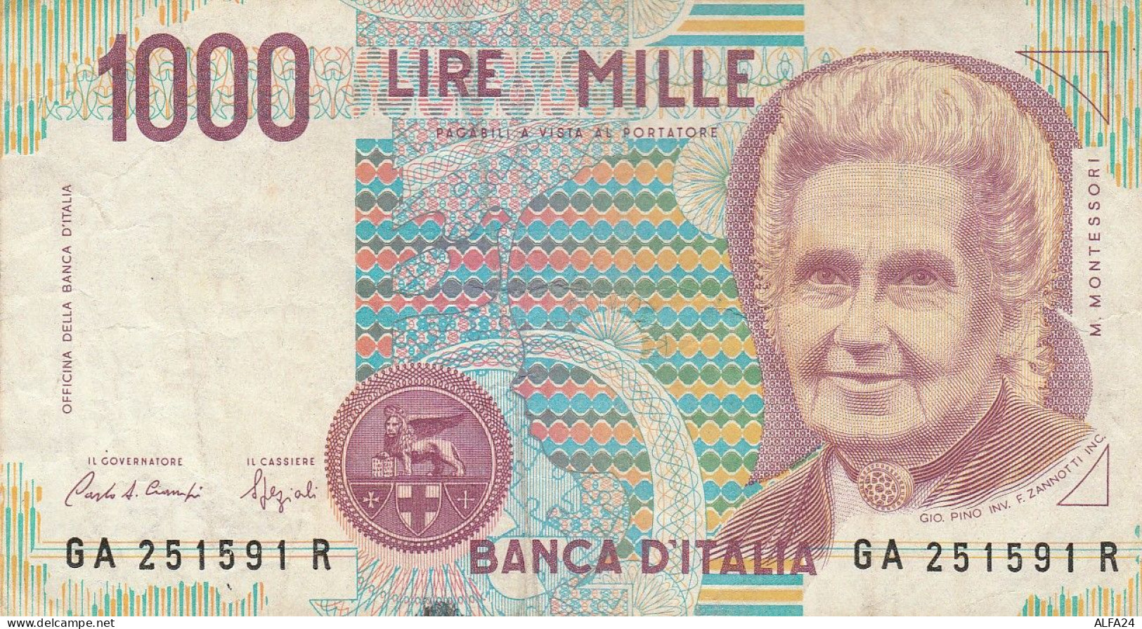 BANCONOTA ITALIA 1000 LIRE MONTESSORI -VF (Z1531 - 1.000 Lire