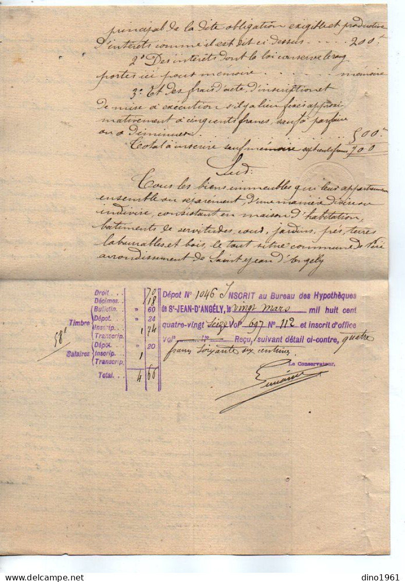 VP22.748 - SAINT JEAN D'ANGELY - Actes De 1896 - M. BUSSEAU, Ancien Facteur Des Postes à SALEIGNES Contre M. SANDRY - Manuscrits