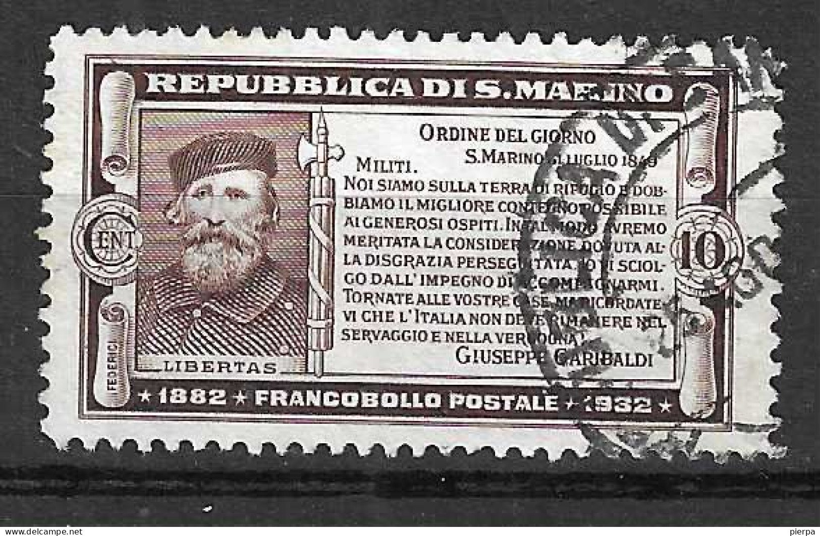 SAN MARINO - 1932 - GARIBALDI - C.10 - USATO (YVERT 168 - MICHEL 184- SS 168) - Used Stamps