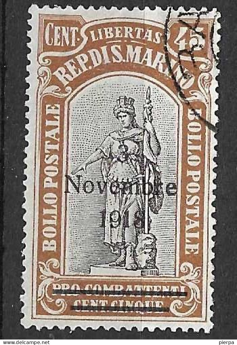 SAN MARINO - 1919 - STATUA LIBERTA' SOPRASTAMPATO - NOVEMBRE 1918 - USATO (YVERT 64 - MICHEL 64- SS 65) - Used Stamps