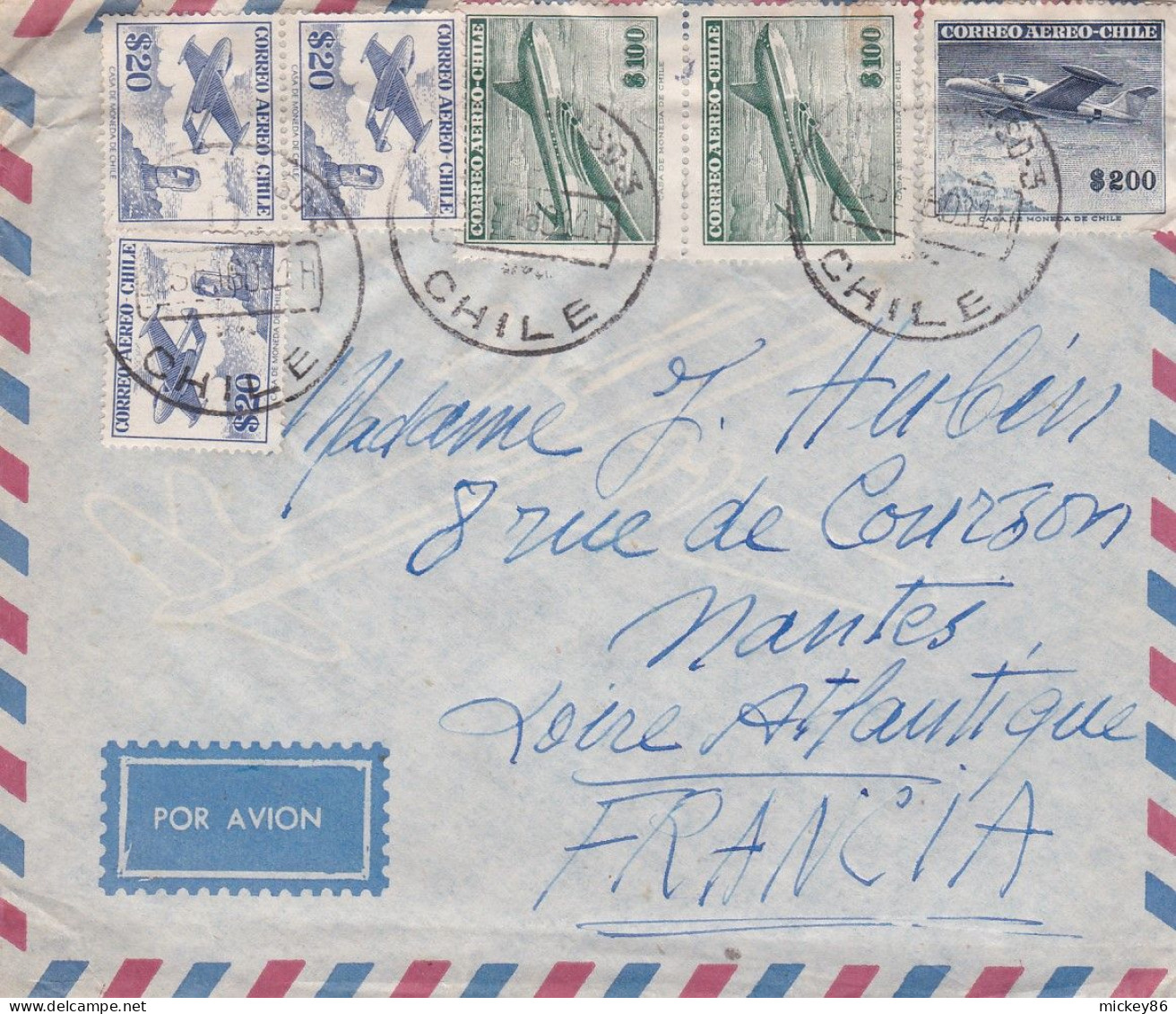 CHILI--Lettre VALPARAISO  Pour NANTES (France)-Composition De Timbres Sur Lettre..cachets - Chile