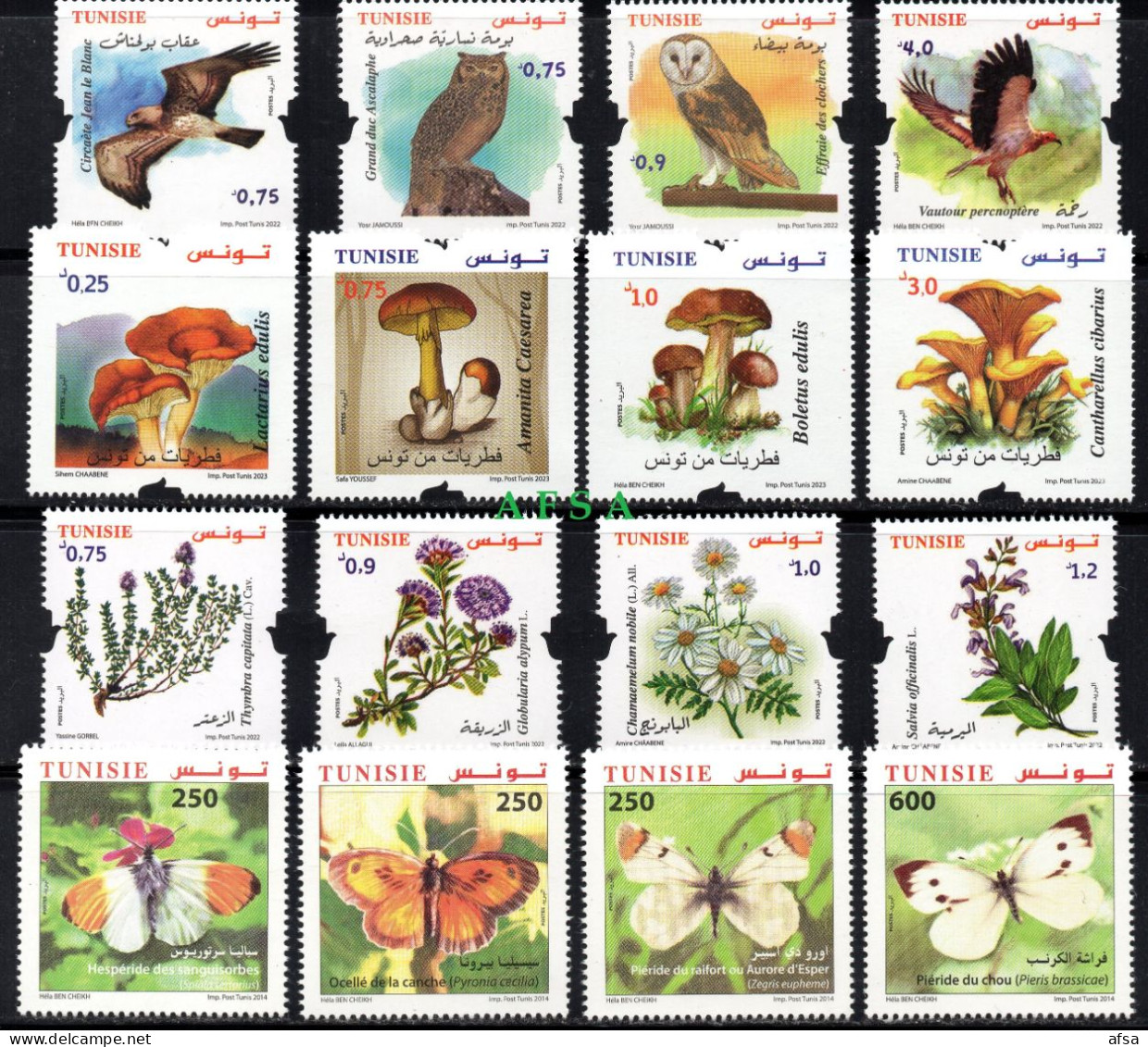 Tunisia:Birds 2022-mushrooms 2023-medicinal Plants 2022-butterflies 2014(full Sets) MNH** - Mezclas (max 999 Sellos)