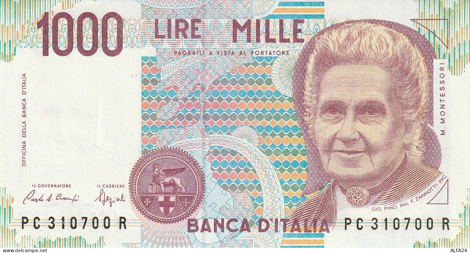 ITALIA LIRE 1000 MONTESSORI UNC (ZK1764 - 1.000 Lire