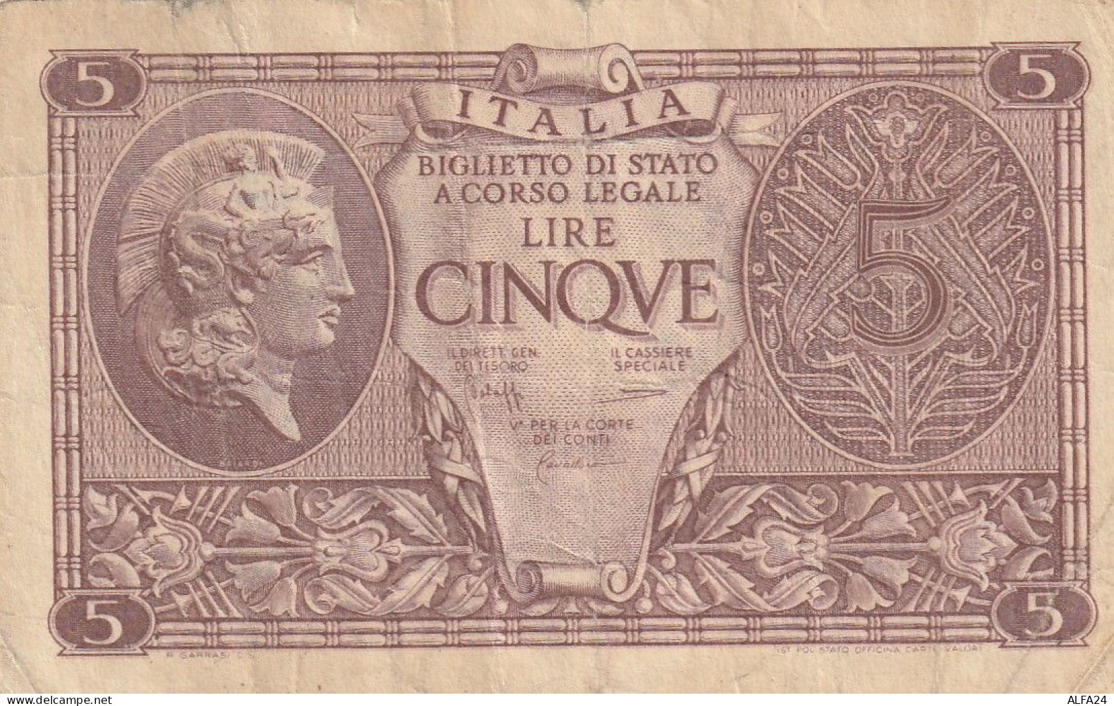 BIGLIETTO DI STATO LIRE 5 VF (ZK1775 - Italia – 5 Lire