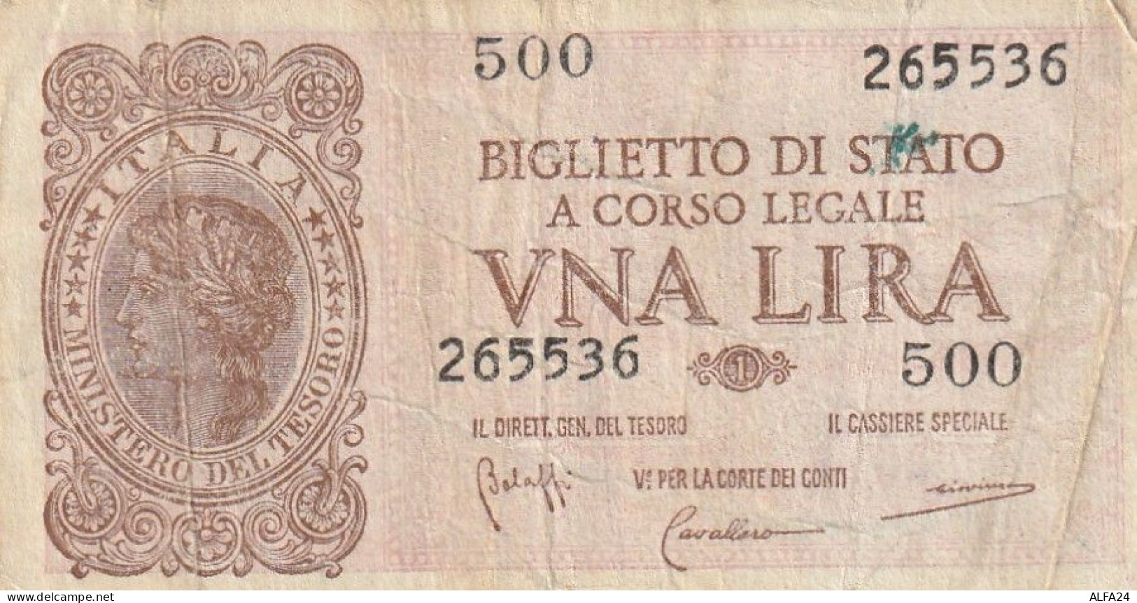 BIGLIETTO DI STATO UNA LIRA VF (ZK1753 - Italia – 1 Lira