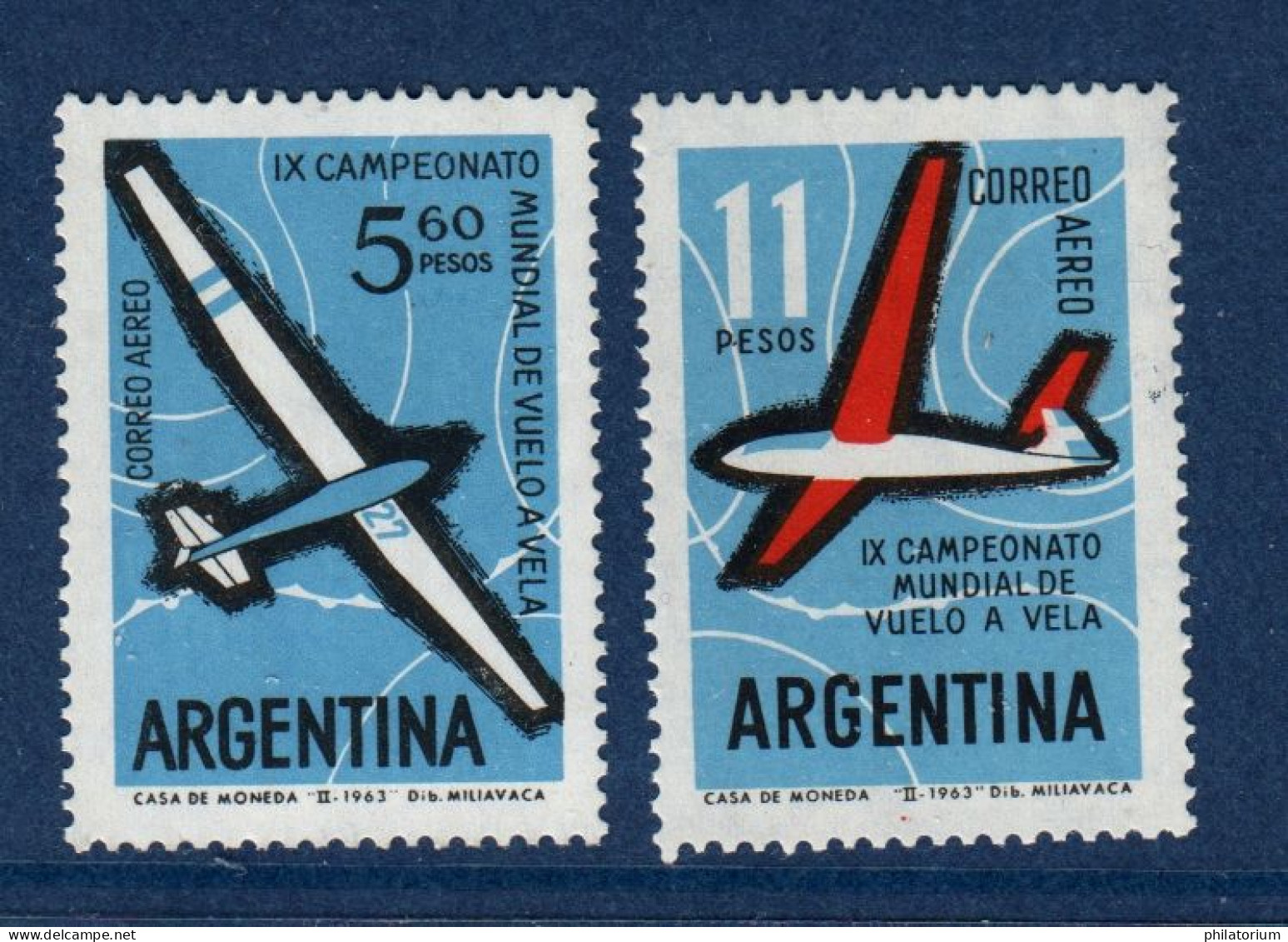 Argentina, Argentine, **, Yv PA 89, 90, Mi 808, 809, Vol à Voile, - Nuovi