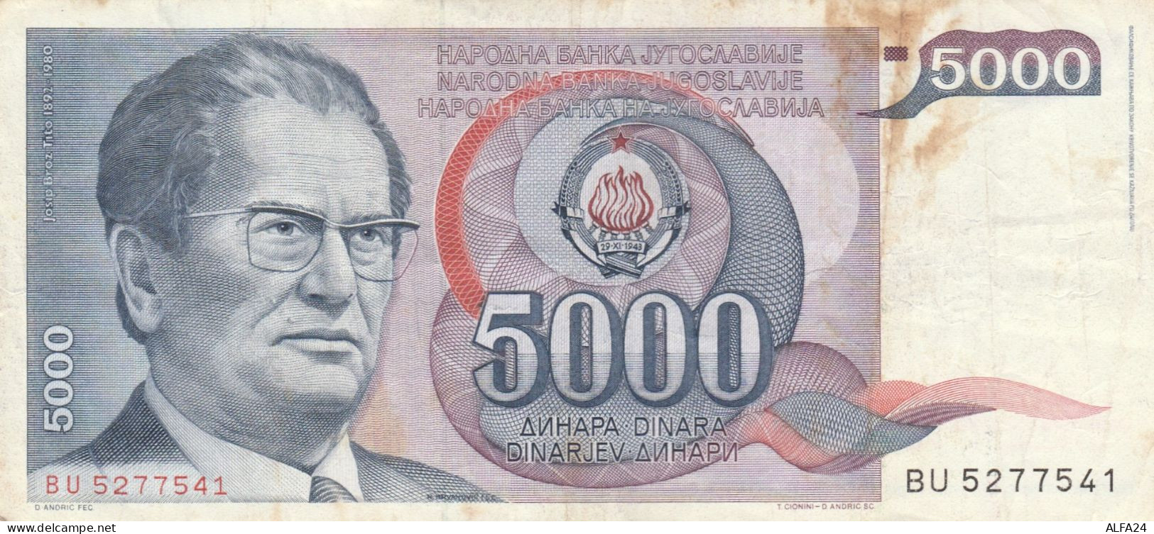 BANCONOTA 5000 DINARI JUGOSLAVIA VF (ZX1560 - Yougoslavie