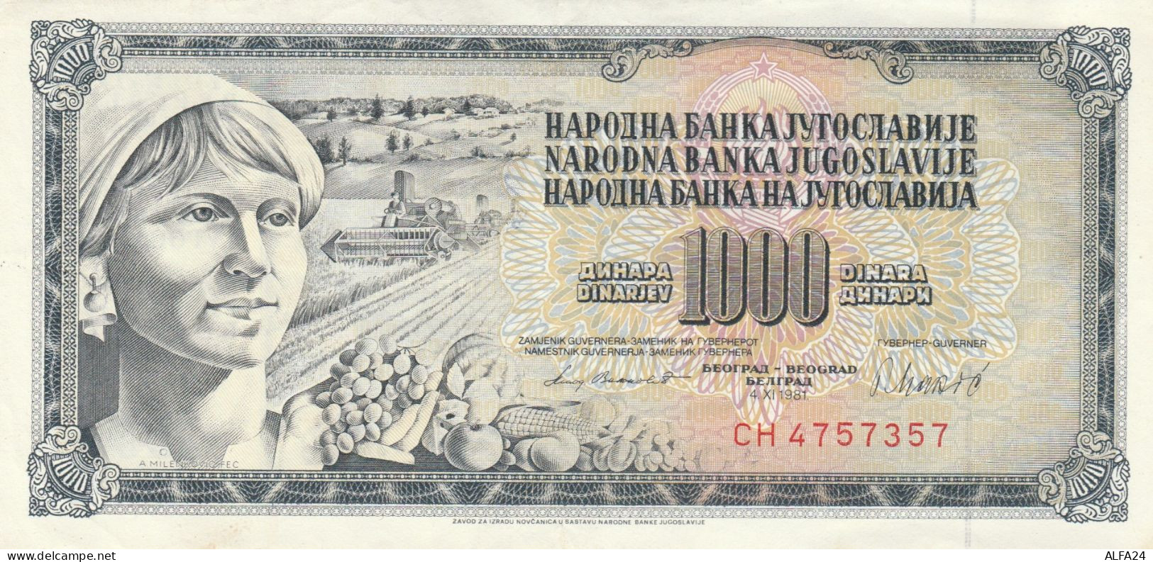 BANCONOTA 1000 DINARI JUGOSLAVIA AUNC (ZX1542 - Yougoslavie