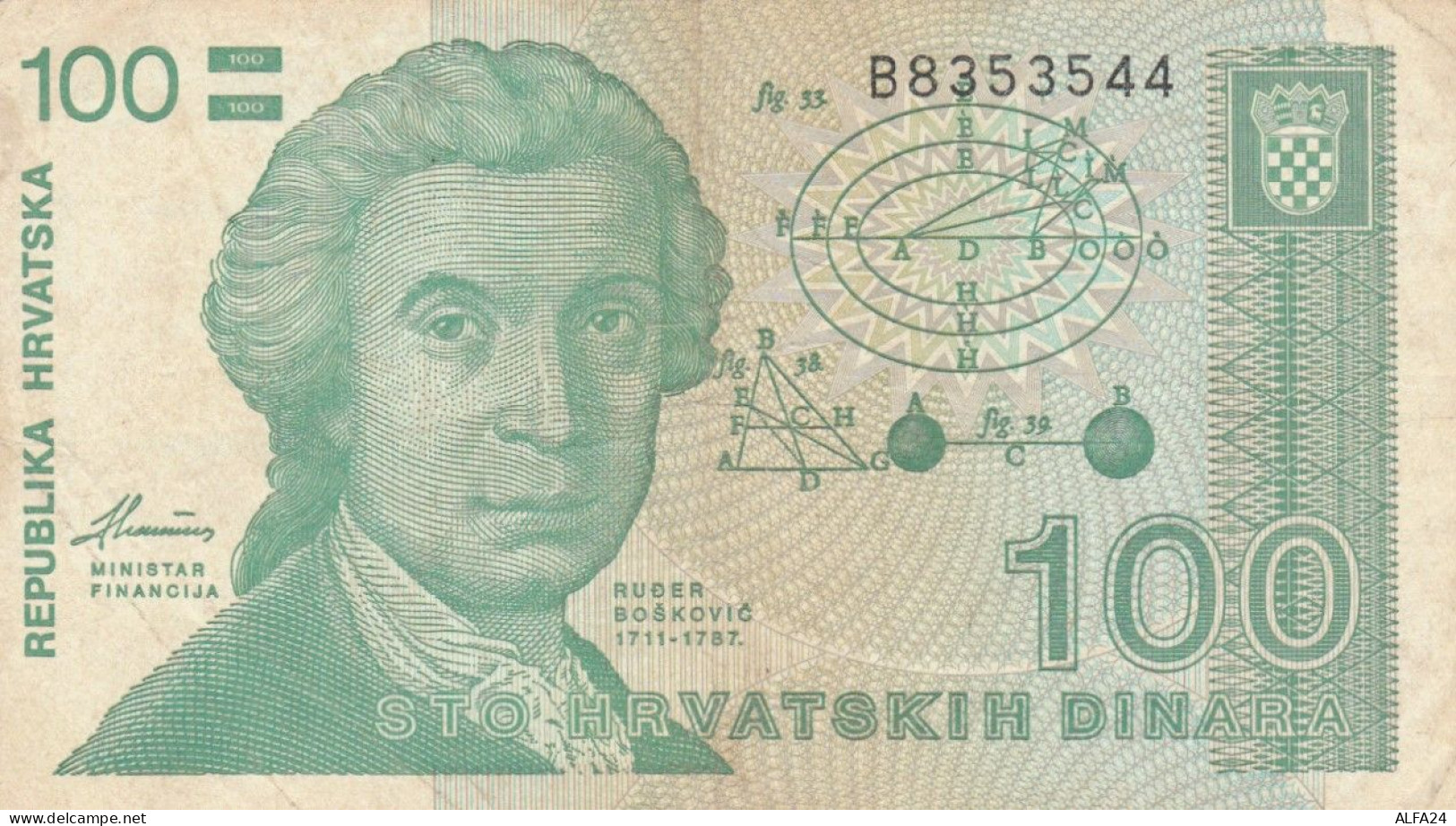 BANCONOTA 100 DINARA CROAZIA VF (ZX1491 - Croatia