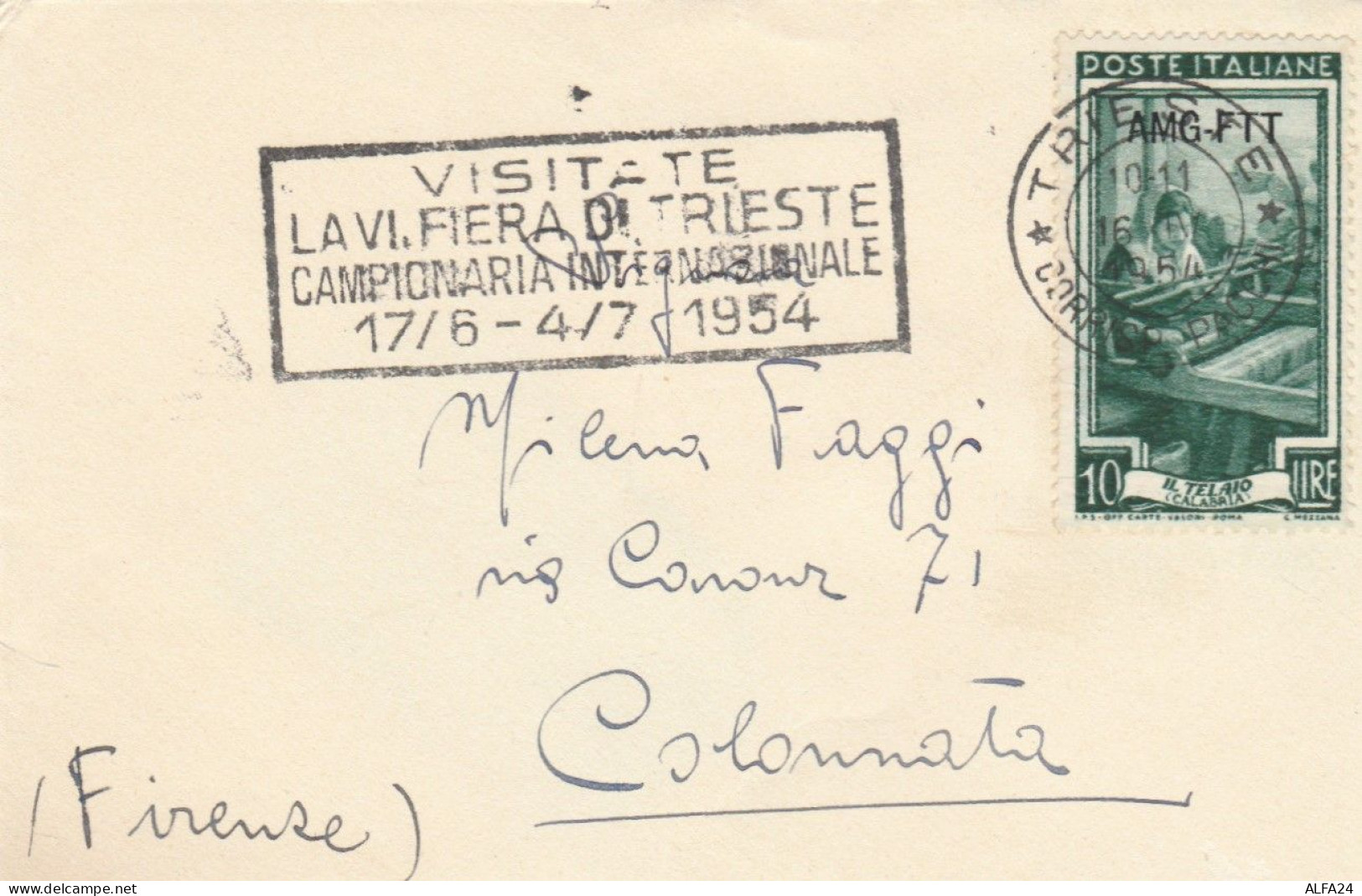 LETTERA 1954 10 L. AMG-FTT TIMBRO TRIESTE  VISITATE LA FIERA (ZX346 - Storia Postale