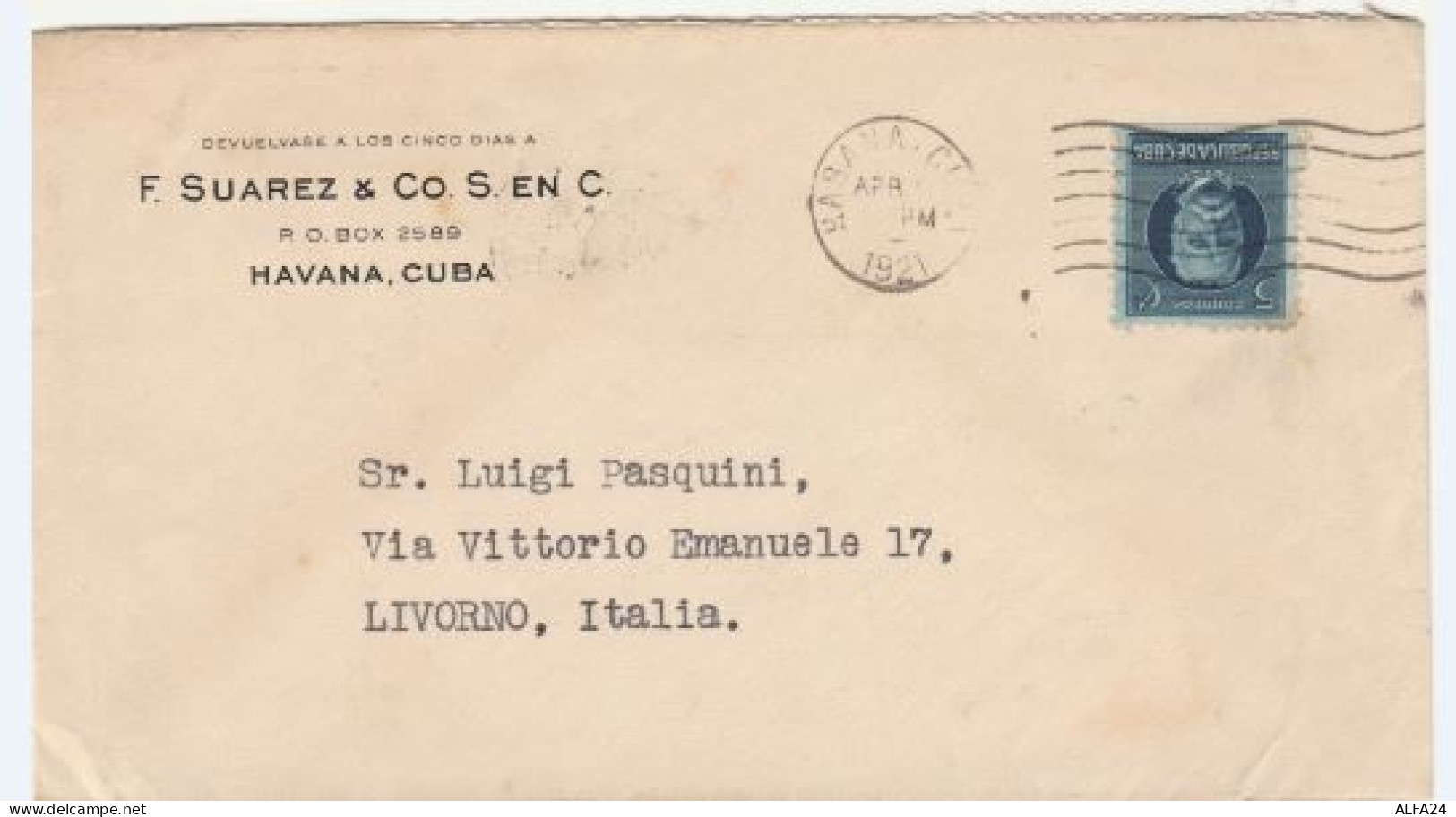 LETTERA 1921 F.SUAREZ-CUBA TIMBRO HABANA (ZX230 - Briefe U. Dokumente