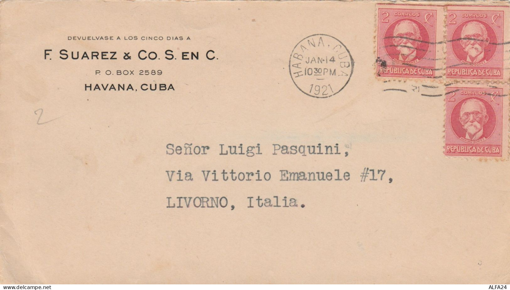 LETTERA 1922 F.SUAREZ-CUBA TIMBRO HABANA (ZX244 - Brieven En Documenten