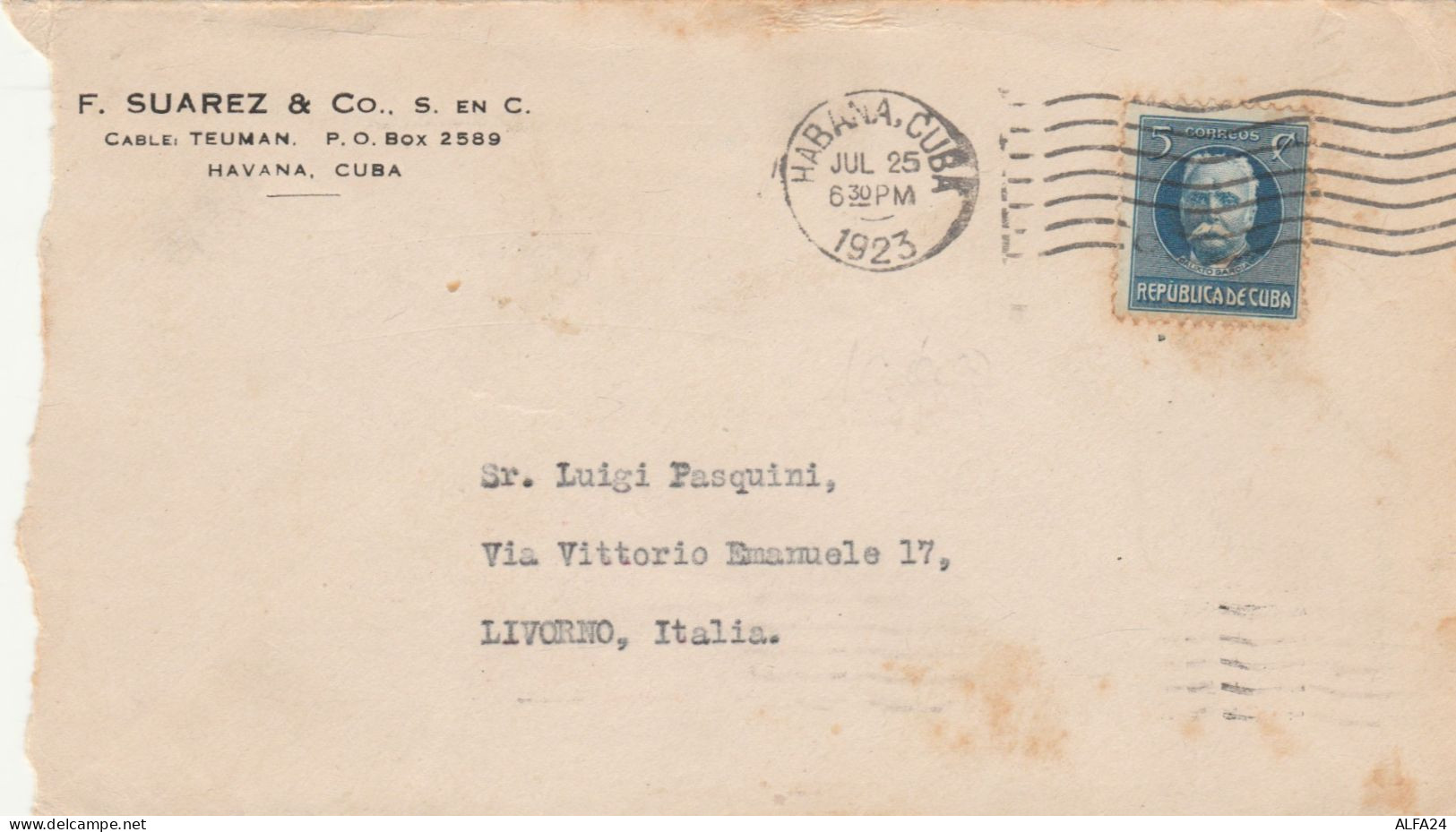 LETTERA 1923 F.SUAREZ-CUBA TIMBRO HABANA (ZX233 - Storia Postale
