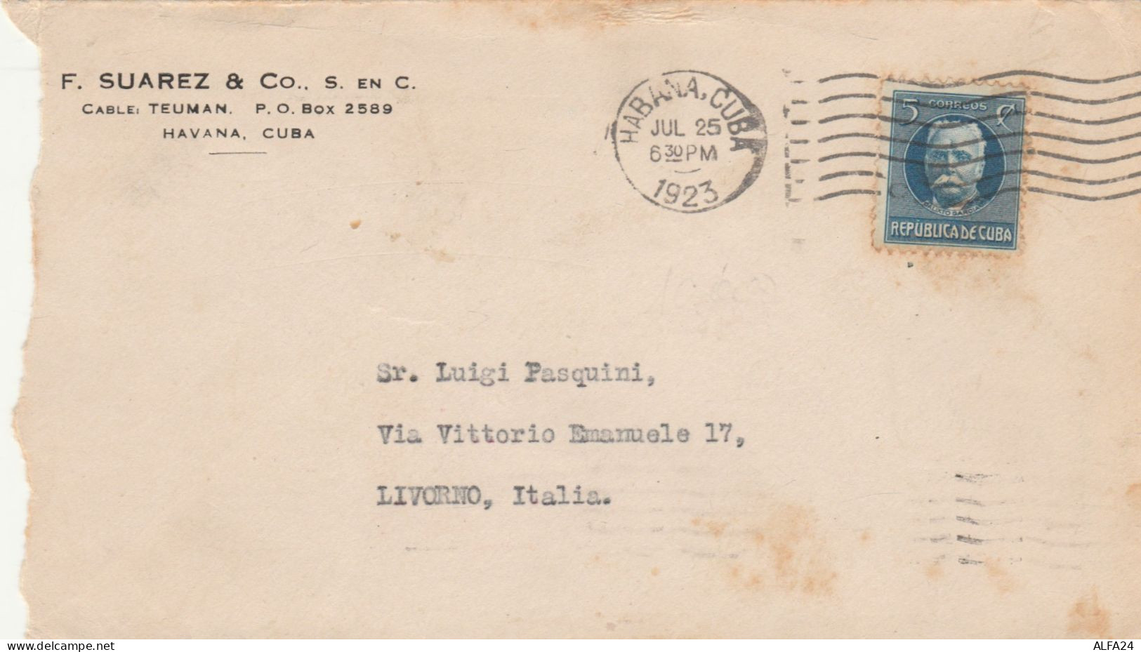 LETTERA 1923 F.SUAREZ-CUBA TIMBRO HABANA (ZX233 - Brieven En Documenten