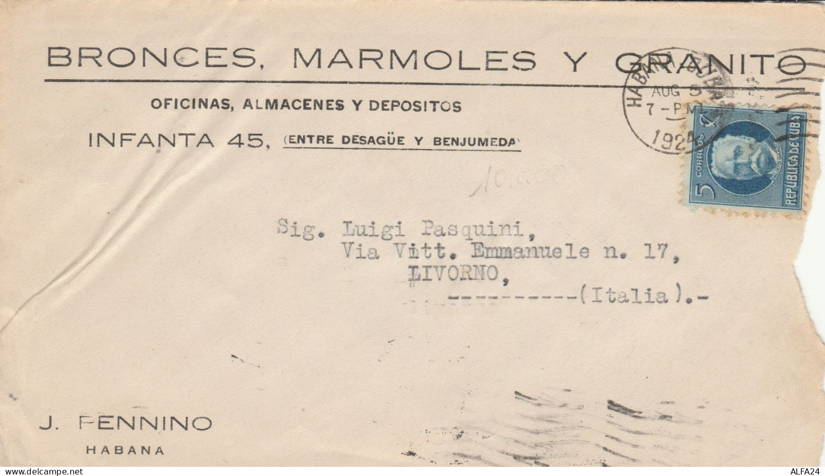 LETTERA 1924 BRONCES MARMOLESCUBA TIMBRO HABANA (ZX217 - Briefe U. Dokumente