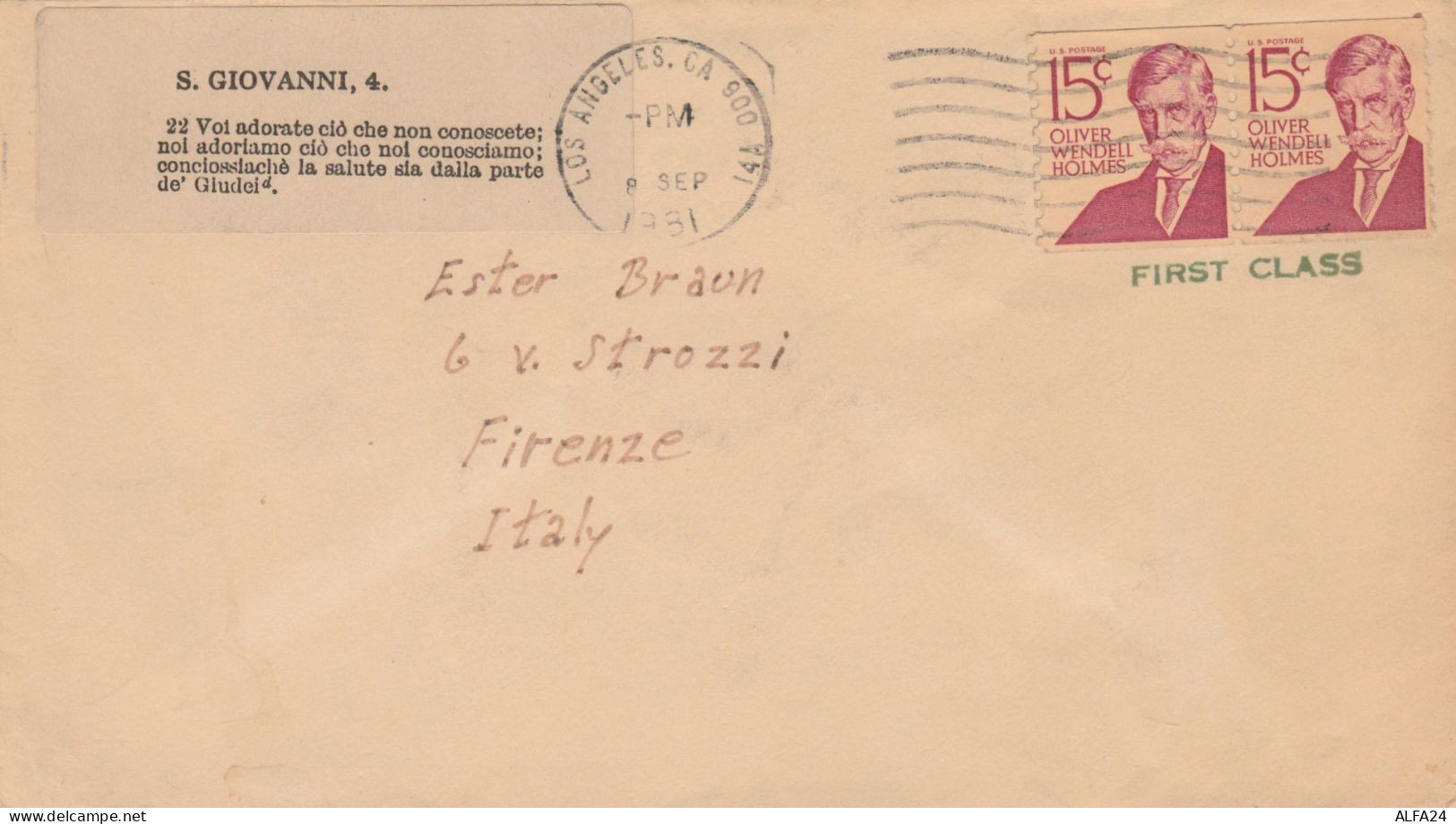 LETTERA USA 1981 DIRETTA FIRENZE 2X15 C. TIMBRO LOS ANGELES (ZX573 - Storia Postale