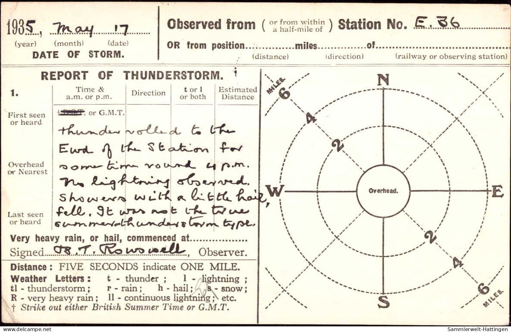 603103 | Report Of Thunderstorm Guernsey Channel Island Meteorologie Wetter  | -, -, - - Storia Postale