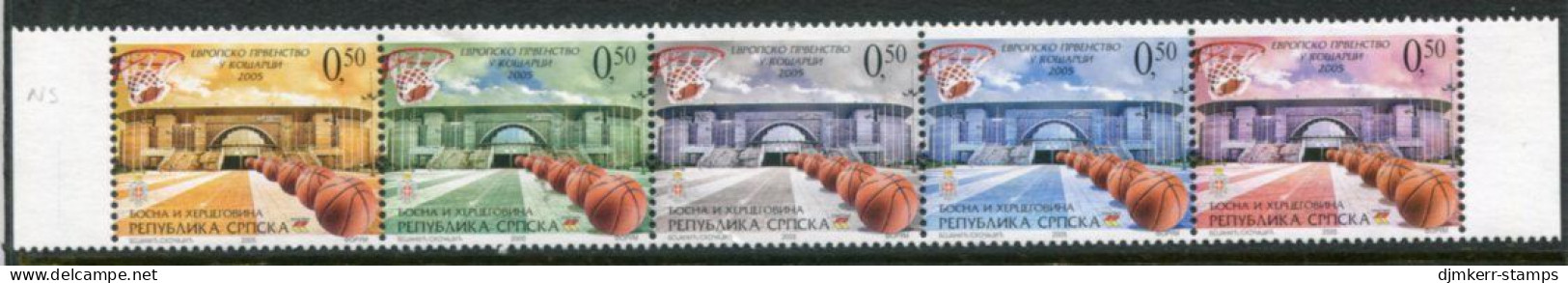 BOSNIAN SERB REPUBLIC 2005 Basketball Strip With Artist's Initials NS MNH / **.  Michel 343-47 - Bosnië En Herzegovina
