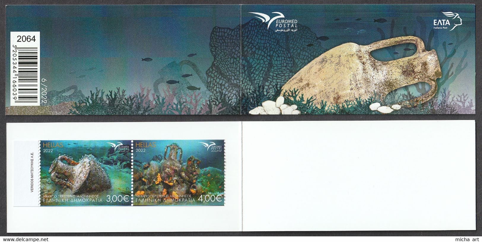 Greece 2022 EUROMED - "Maritime Archaeology Of The Mediterranean" 2-Side Perforated Set MNH (inside The Booklet) - Unused Stamps