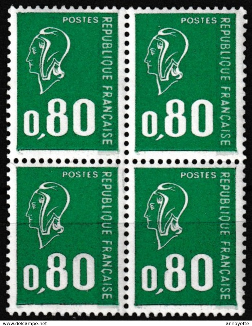 Bloc De 4 T.-P. Gommés Dentelés Neufs** - Type Marianne De Béquet 80 C. Vert Typographie - N° 1891 (Yvert) - France 1976 - 1971-1976 Marianne (Béquet)