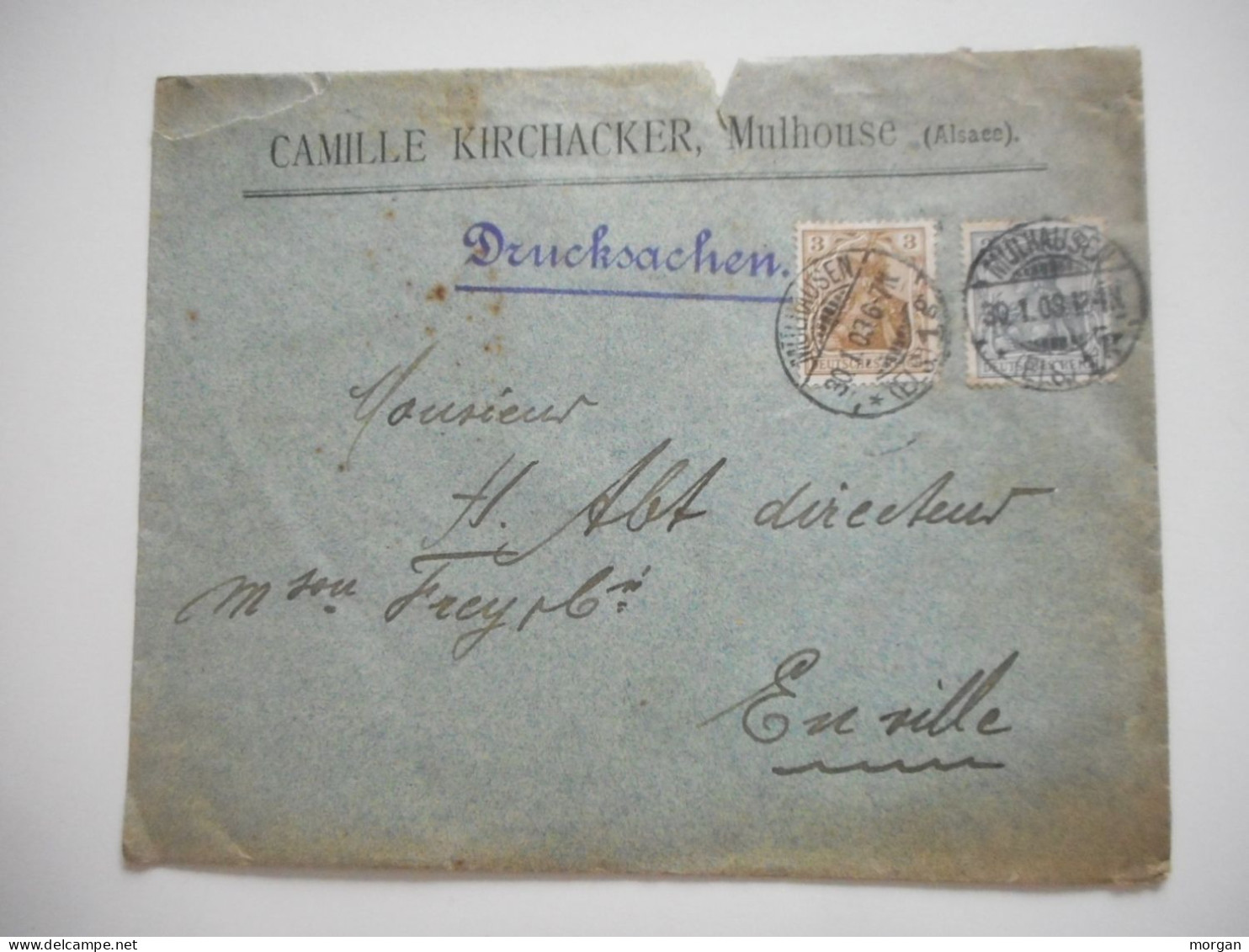 ENVELOPPE MULHOUSE POUR GUEBWILLER , COMMERCIALE 1903  CAMILLE KIRCHACKER - Collections (sans Albums)