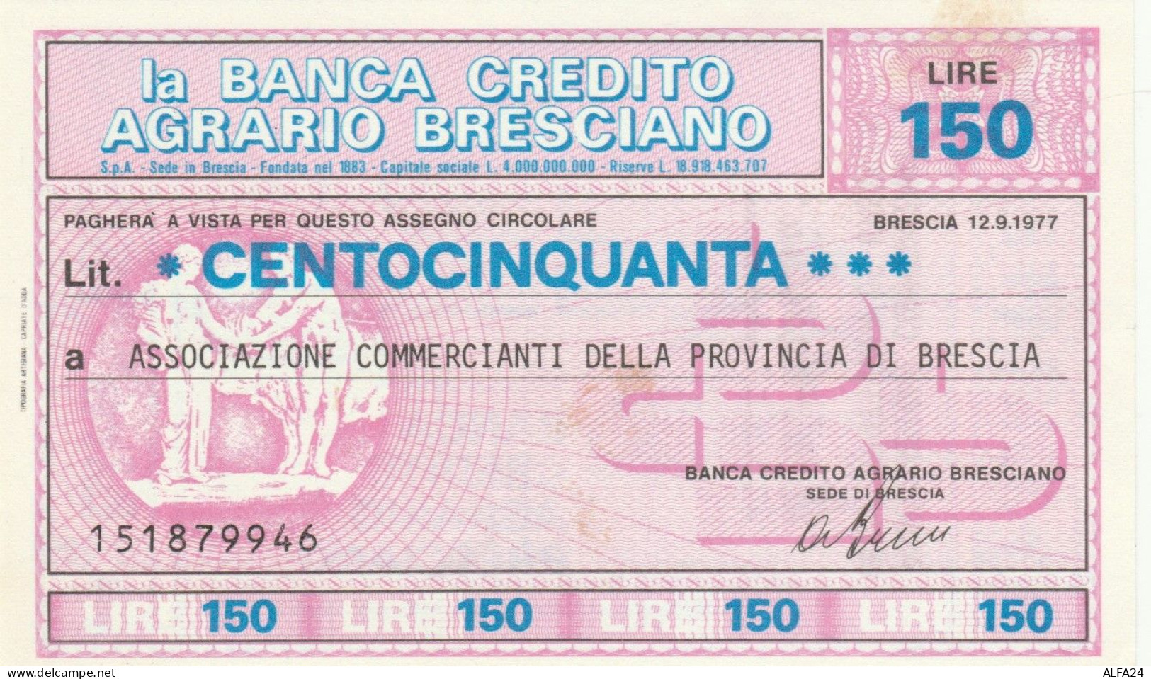 MINIASSEGNO FDS BANCA CREDITO AGRARIO BS L.150 ASS COM BS (ZY774 - [10] Assegni E Miniassegni