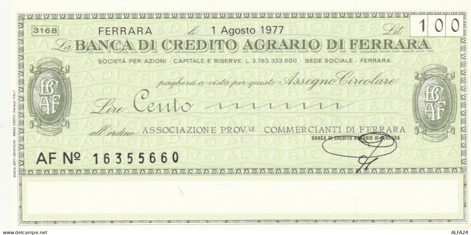 MINIASSEGNO FDS BANCA CREDITO AGRARIO FERRARA L.100 ASS COMM FE (ZY765 - [10] Assegni E Miniassegni