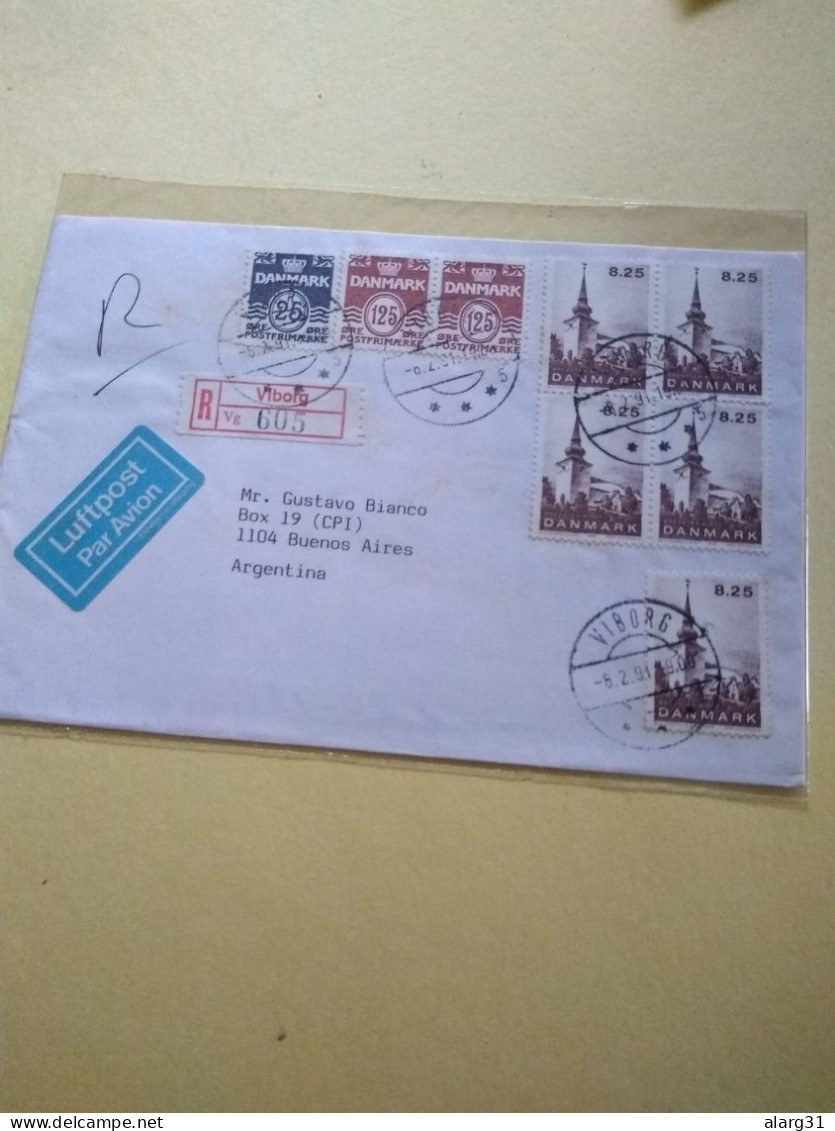 Denmark To Argentina.reg Letter Viborg.5*church Bredsten.plus Defs.better Cond.e7 Reg Post Conmems 1 Or 2 Pieces - Storia Postale
