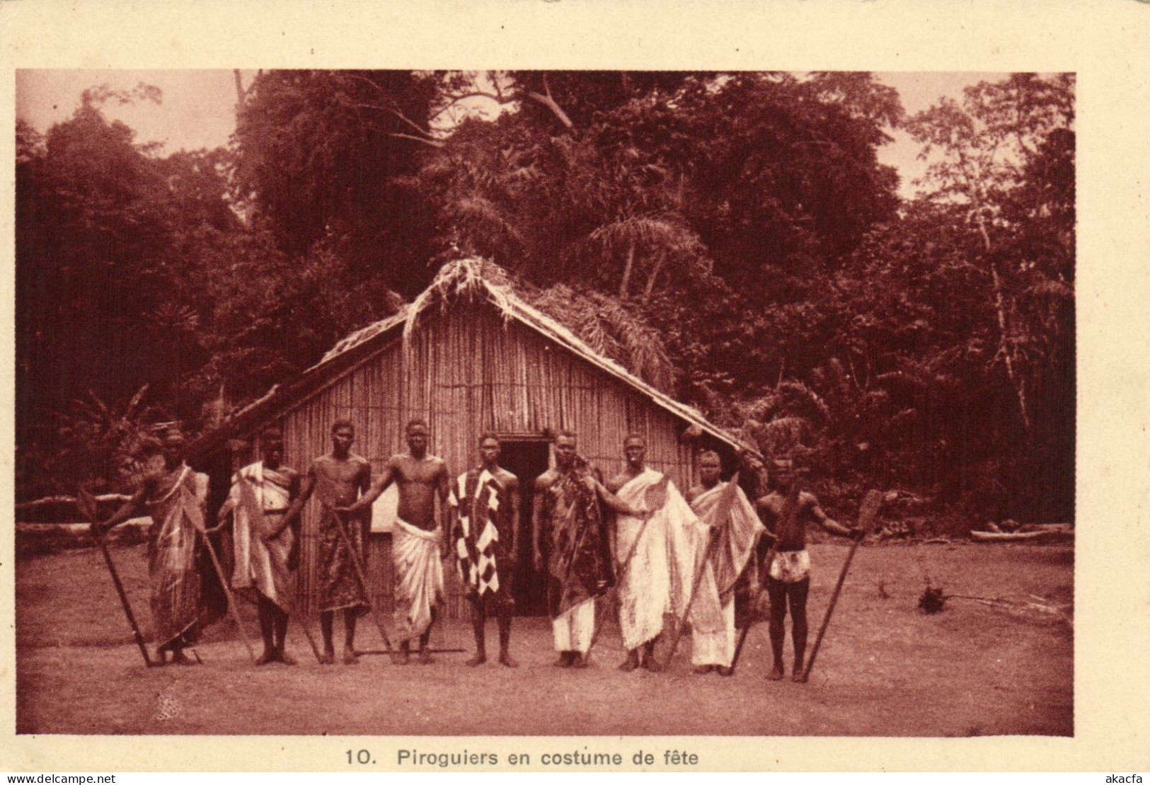 PC AFRICA PIROGUIERS EN COSTUME DE FETE FRENCH EQUATORIAL AFRICA (a51547) - Centrafricaine (République)