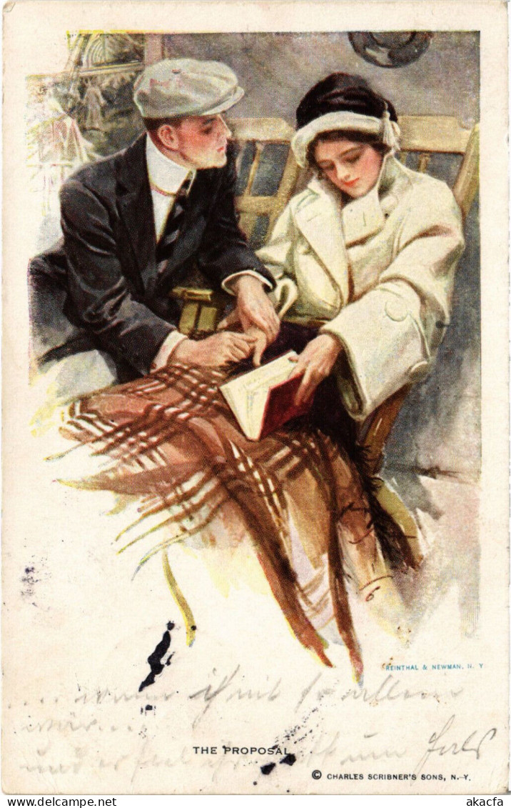 PC ARTIST SIGNED, HARRISON FISHER, THE PROPOSAL, Vintage Postcard (b50906) - Fisher, Harrison