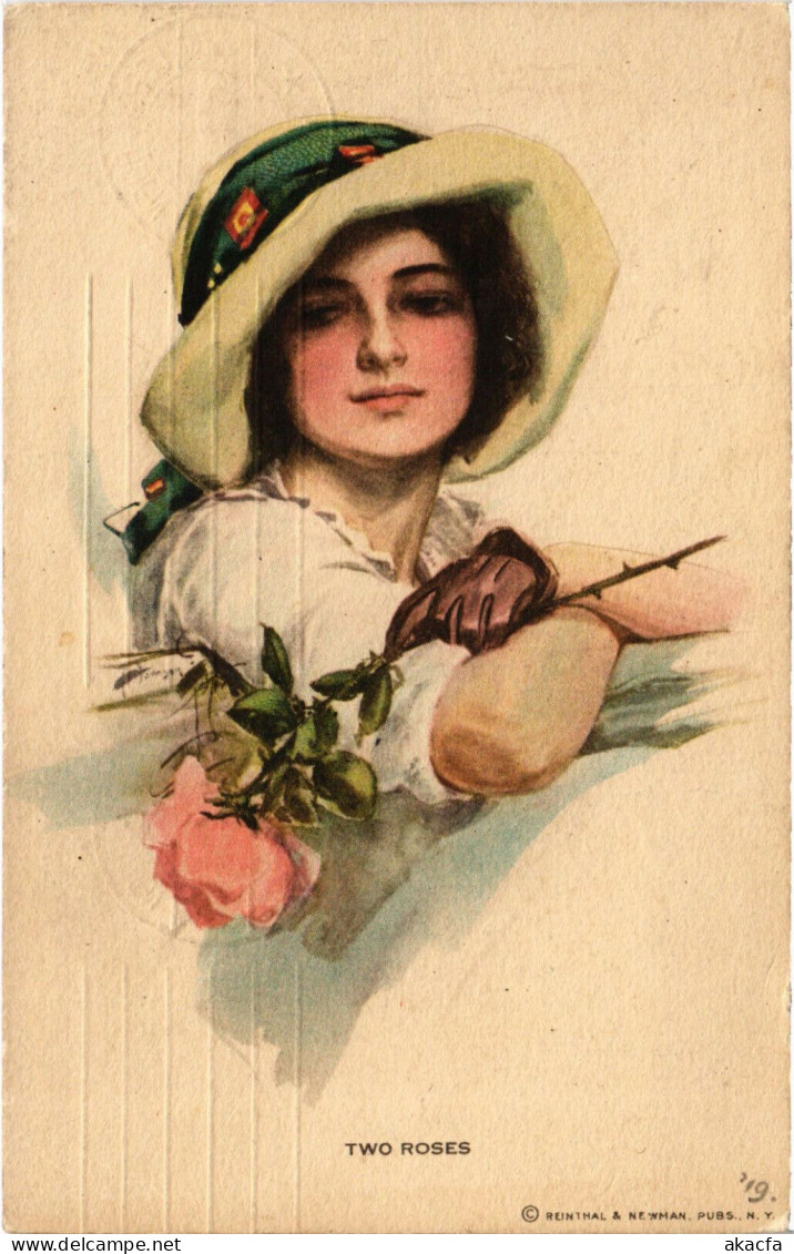 PC ARTIST SIGNED, HARRISON FISHER, TWO ROSES, Vintage Postcard (b50909) - Fisher, Harrison