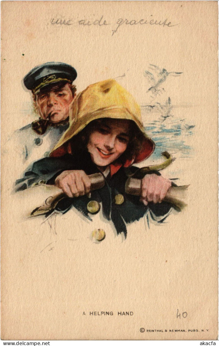 PC ARTIST SIGNED, HARRISON FISHER, A HELPING HAND, Vintage Postcard (b50914) - Fisher, Harrison