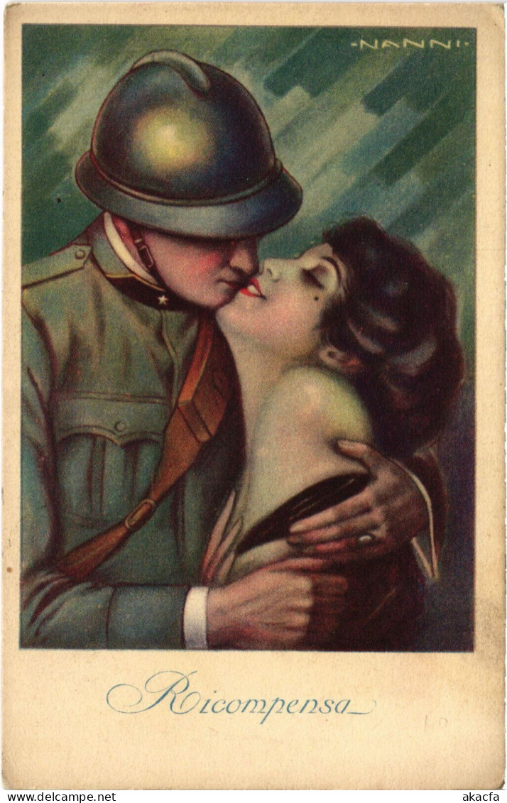 PC ARTIST SIGNED, NANNI, RICOMPENSA, SOLDIER AND LADY, Vintage Postcard (b50919) - Nanni