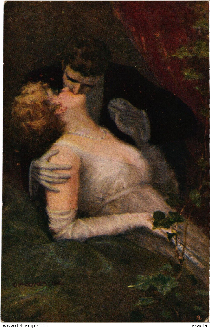 PC ARTIST SIGNED, MONESTIER, GLAMOUR COUPLE KISSING, Vintage Postcard (b50941) - Monestier, C.