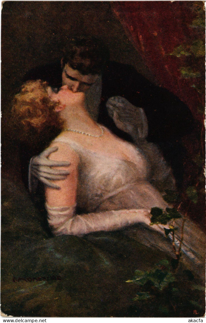 PC ARTIST SIGNED, MONESTIER, GLAMOUR COUPLE KISSING, Vintage Postcard (b50945) - Monestier, C.
