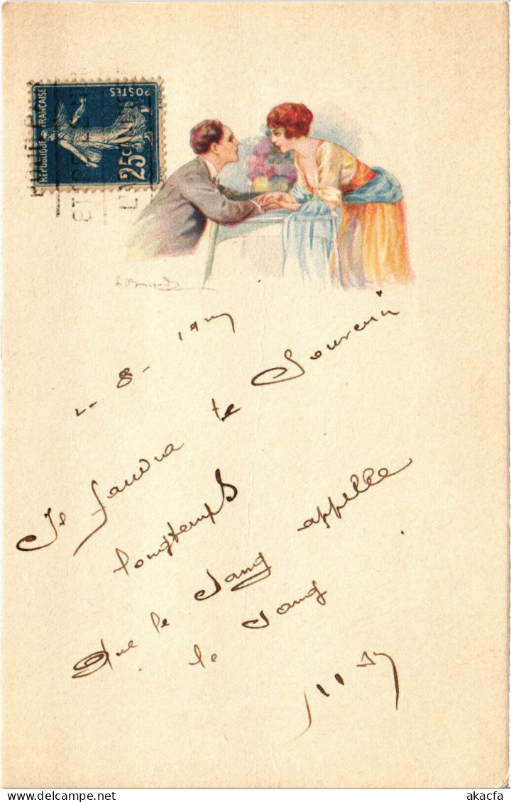 PC ARTIST SIGNED, BOMPARD, GLAMOUR COUPLE, Vintage Postcard (b50952) - Bompard, S.