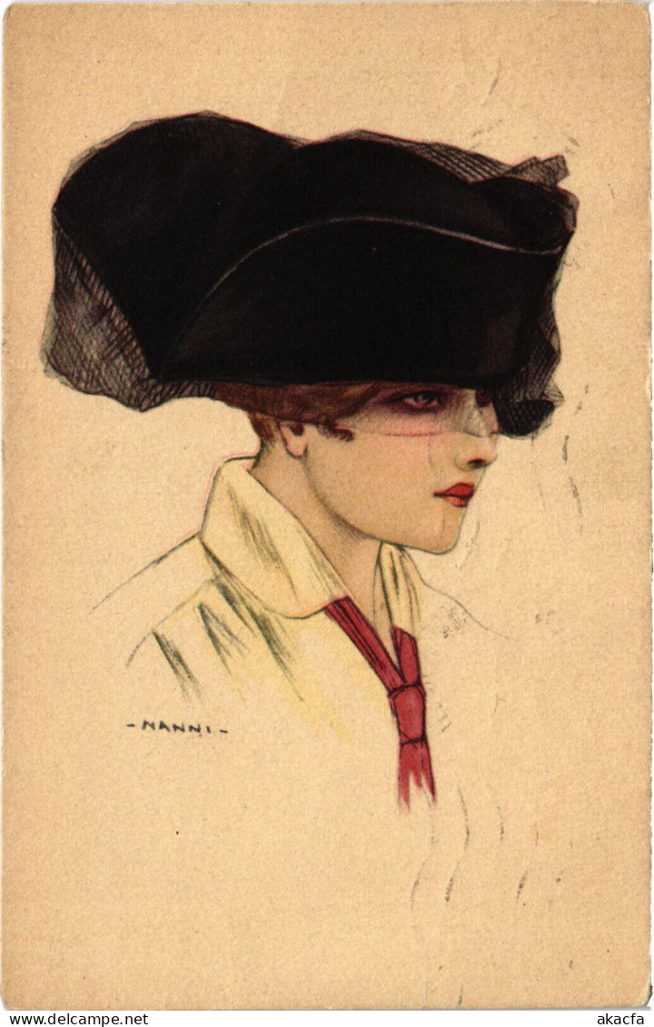 PC ARTIST SIGNED, NANNI, GLAMOUR LADY, BIG HAT, Vintage Postcard (b50951) - Nanni