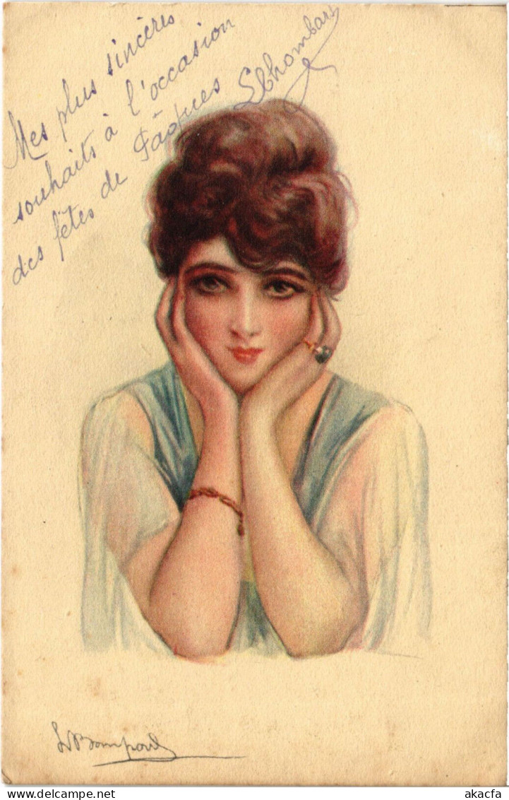 PC ARTIST SIGNED, BOMPARD, GLAMOUR LADY, Vintage Postcard (b50976) - Bompard, S.