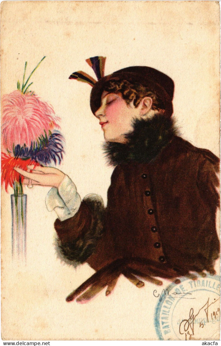 PC ARTIST SIGNED, NANNI, GLAMOUR LADY, FLOWERS, Vintage Postcard (b51004) - Nanni