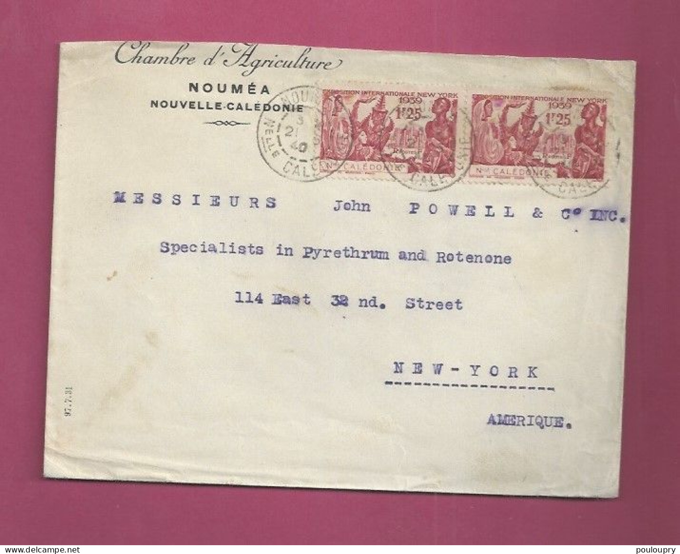 Lettre De Nouvelle Calédonie De 1940 Pour Les EUAN - YT N° 173 En Paire - Exposition Internationale De Paris - Covers & Documents